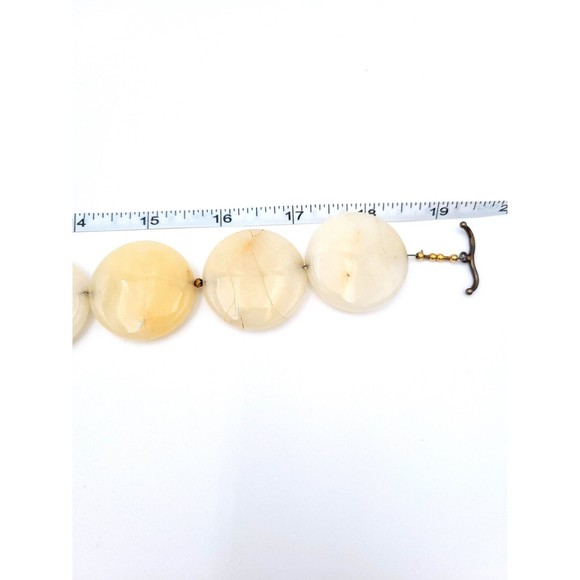 Polished Stone Statement Necklace Large Flat Round Beads Onyx? Unique Handmade - Picture 9 of 10